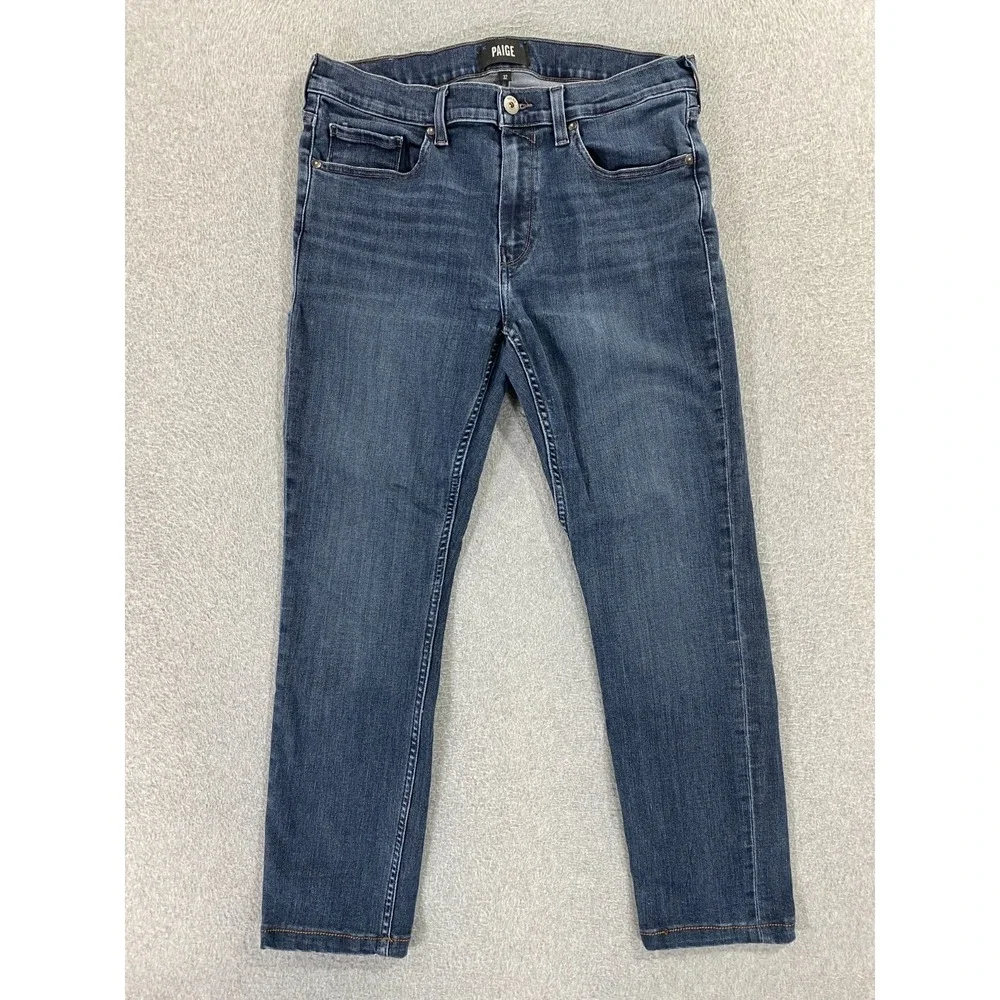 Paige Federal Jeans Mens 32x27 Blue Slim Straight Leg Denim Whiskered Stretch‎